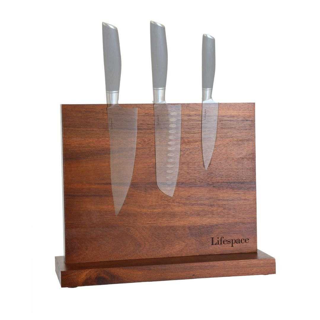 Lifespace Premium Counter Top Acasia Magnetic Knife Holder - Lifespace