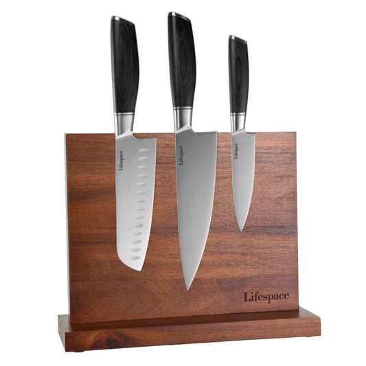 Lifespace Premium Counter Top Acasia Magnetic Knife Holder - Lifespace