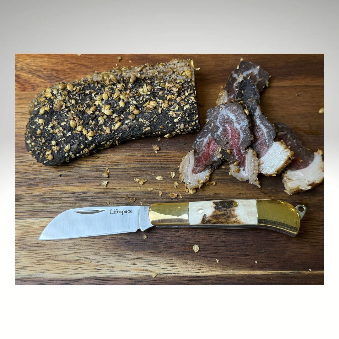 Lifespace Premium 'Hawkbill' Biltong Utility Knife with SS Blade & Antler Handle - Lifespace