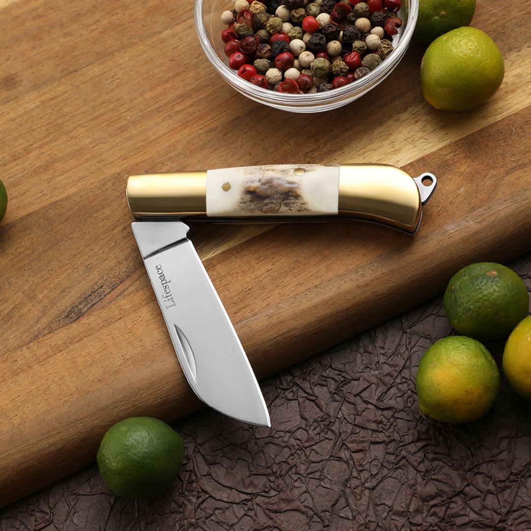 Lifespace Premium 'Hawkbill' Biltong Utility Knife with SS Blade & Antler Handle - Lifespace