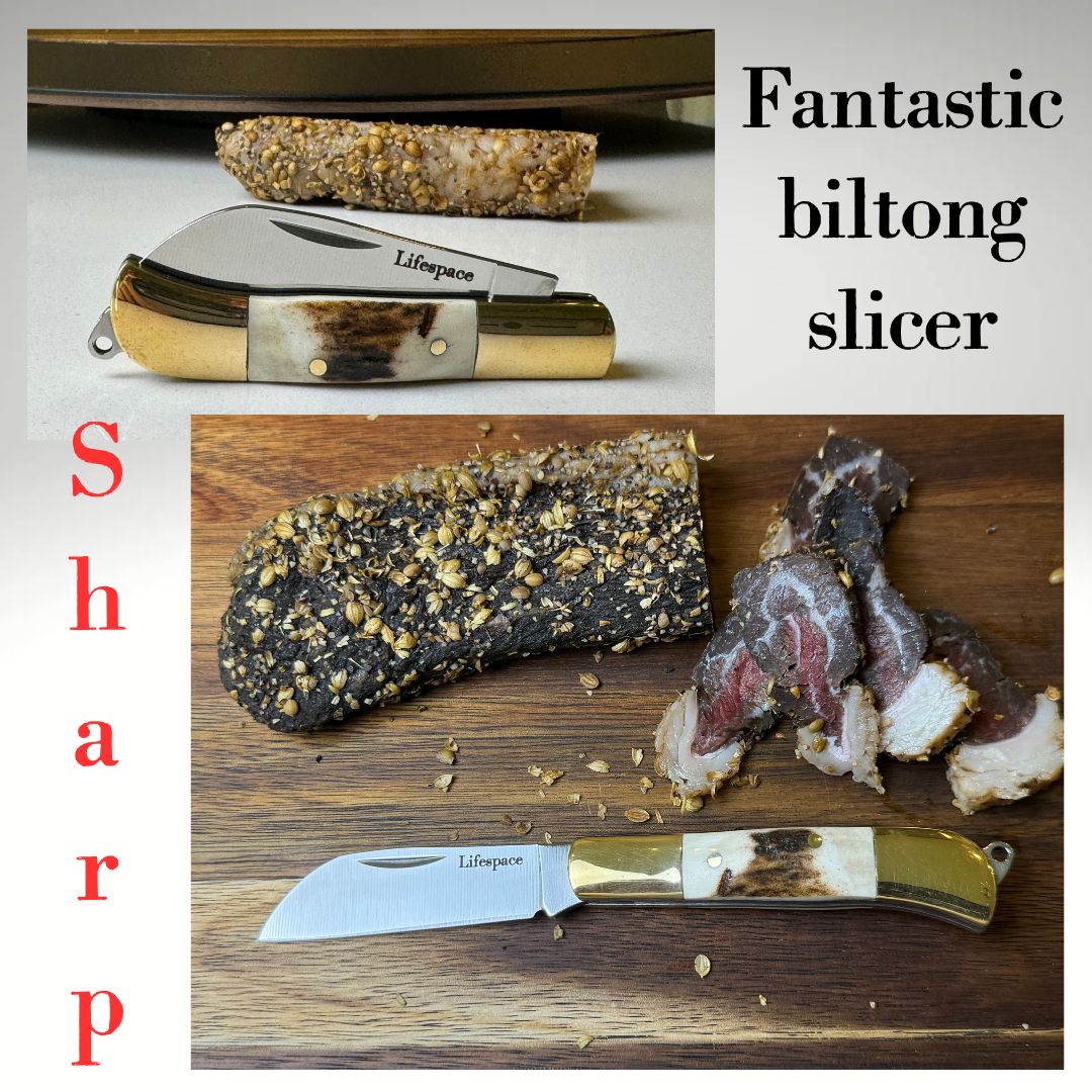 Lifespace Premium 'Hawkbill' Biltong Utility Knife with SS Blade & Antler Handle - Lifespace