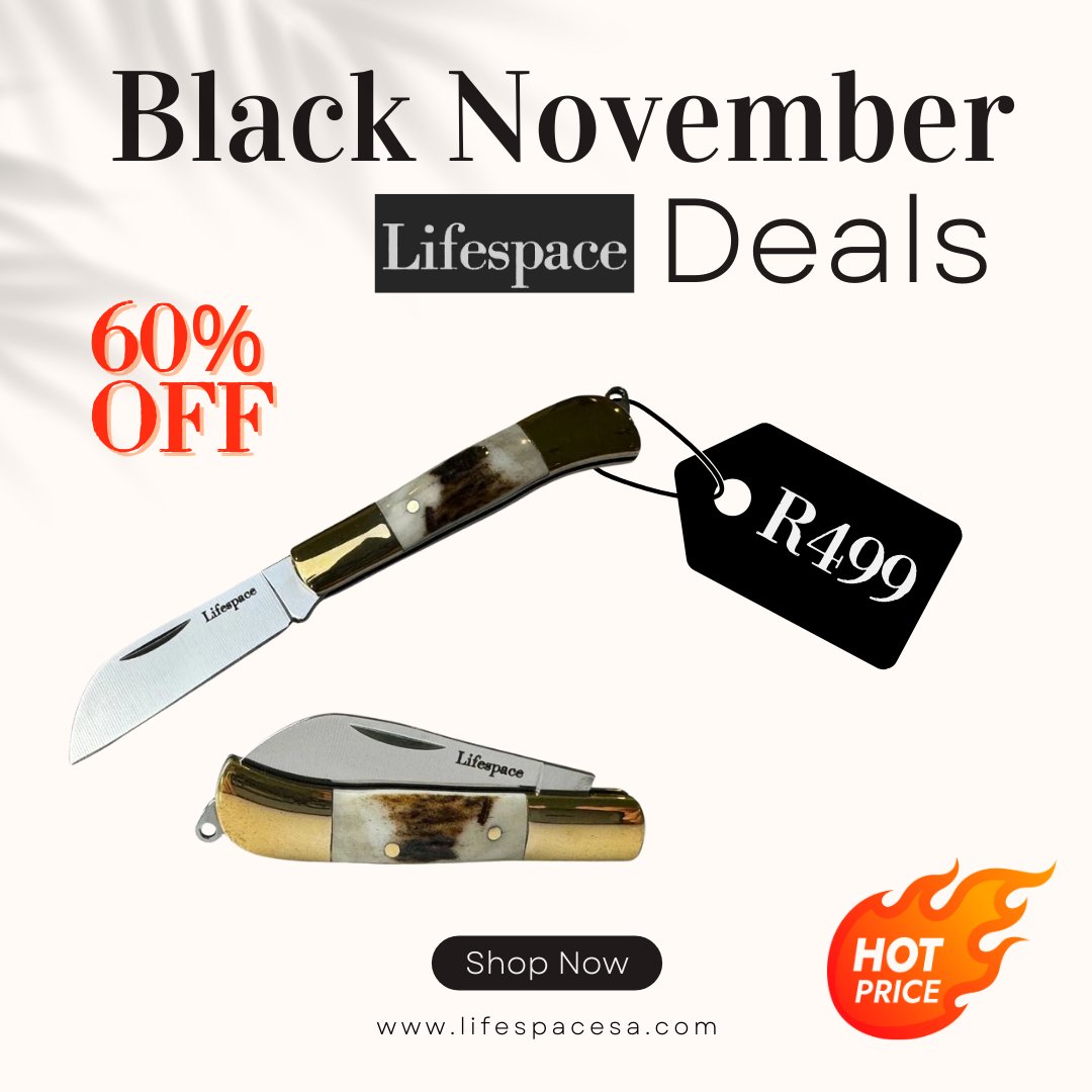 Lifespace Premium 'Hawkbill' Biltong Utility Knife with SS Blade & Antler Handle - Lifespace