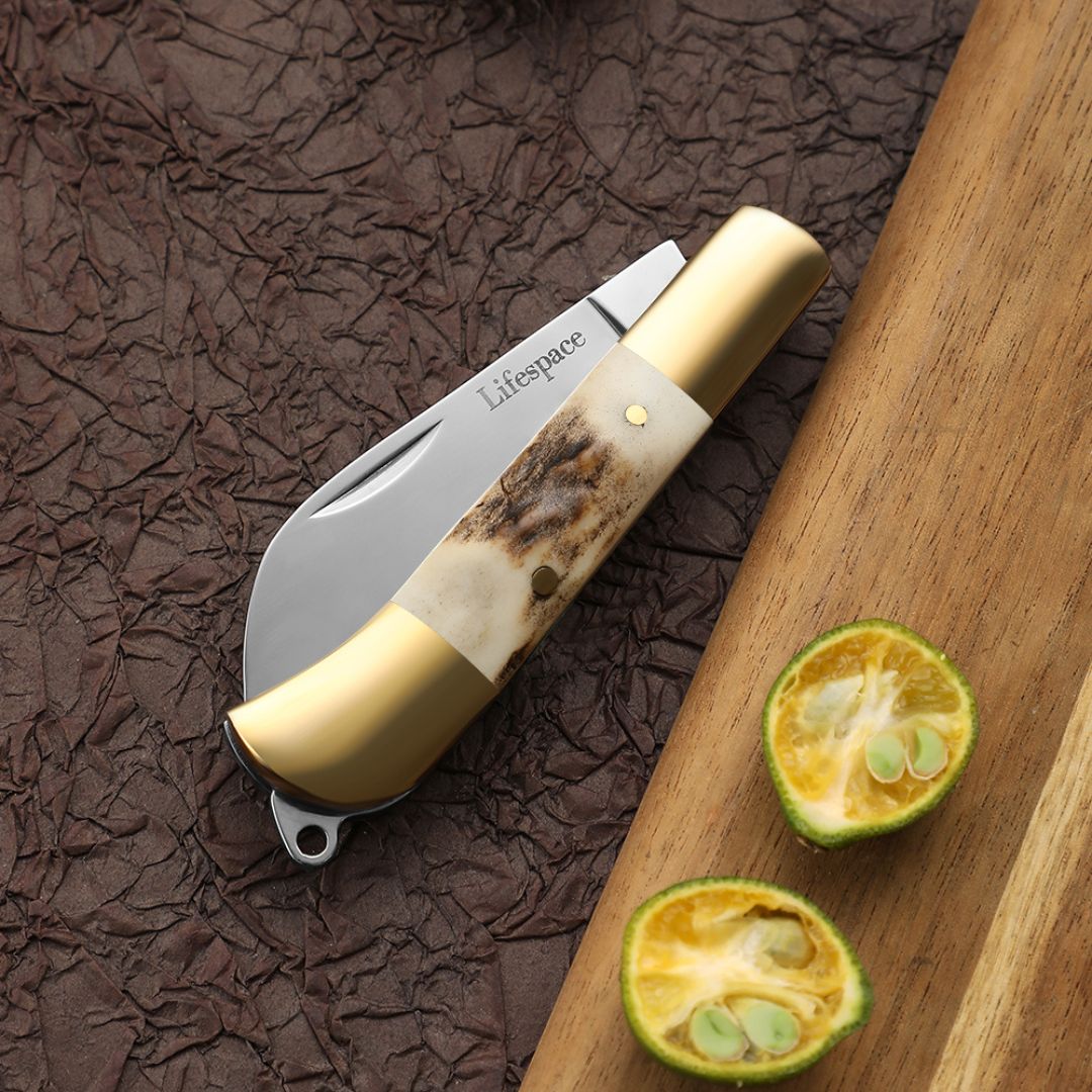 Lifespace Premium 'Hawkbill' Biltong Utility Knife with SS Blade & Antler Handle - Lifespace