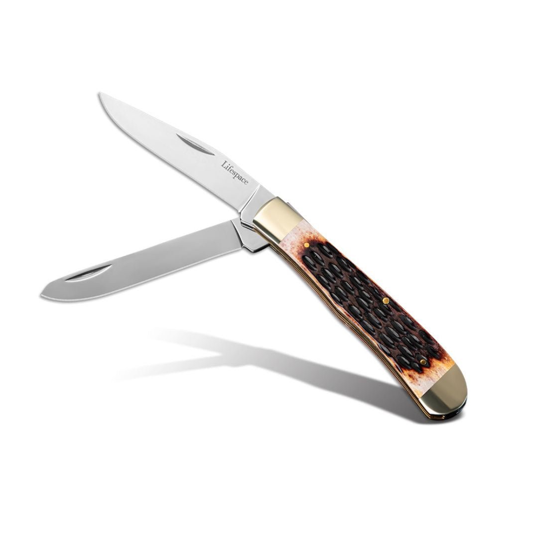 Lifespace Premium 'Trapper' 2 - blade Pocket Knife with SS Blade & Bone Handle - Lifespace