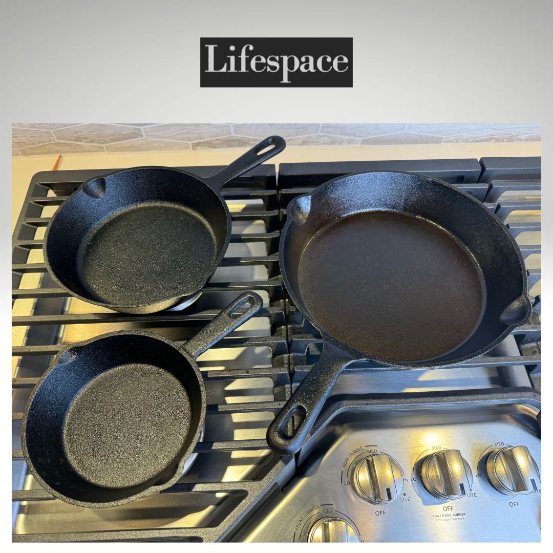 Lifespace Quality 3 Piece Matt Black Cast Iron Skillet Pan Set - Lifespace