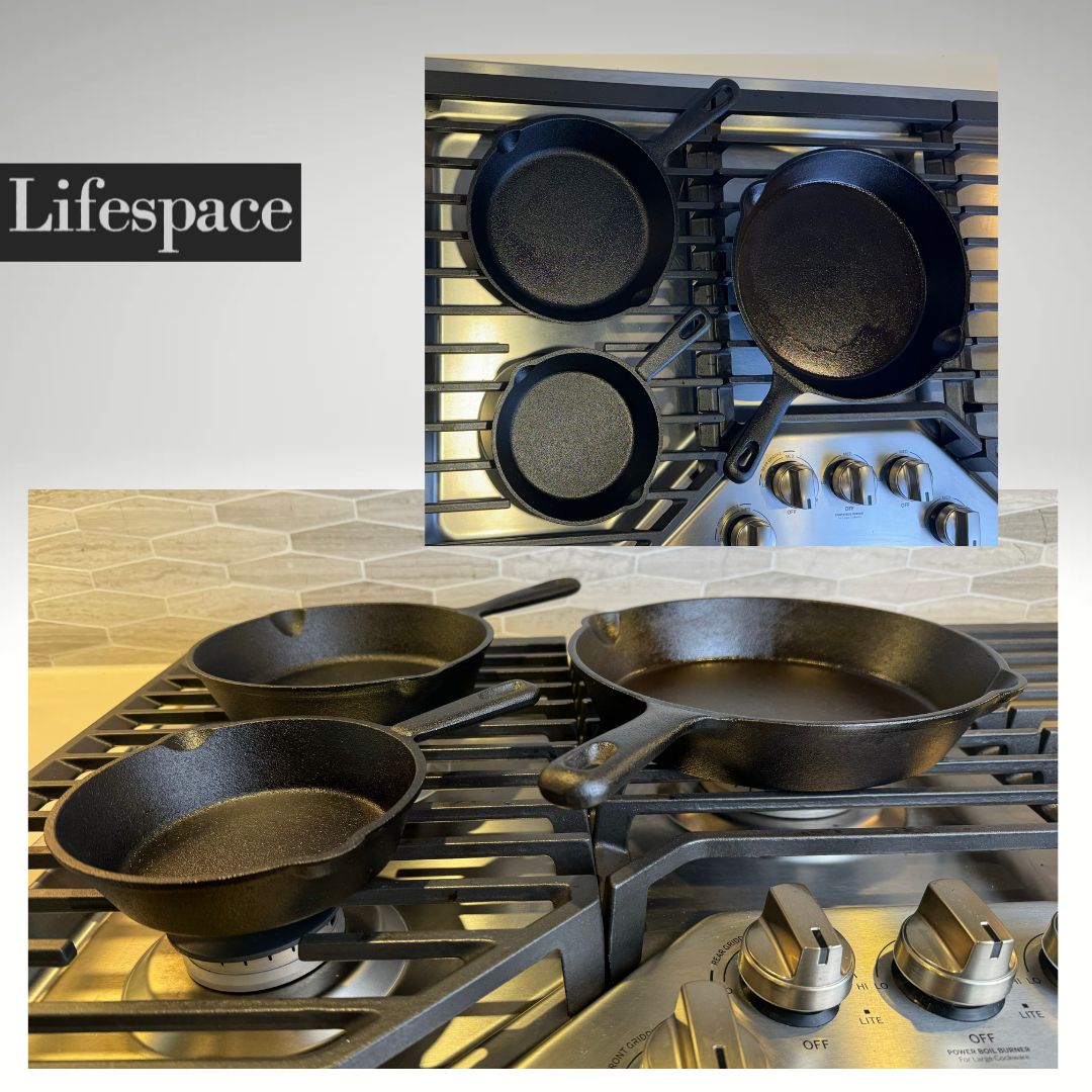 Lifespace Quality 3 Piece Matt Black Cast Iron Skillet Pan Set - Lifespace