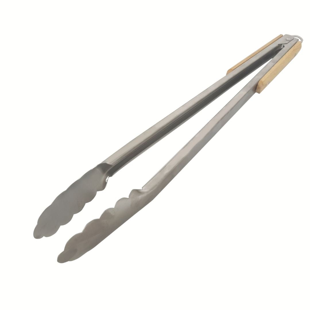 Lifespace Quality Stainless Steel Braai & Salad Tongs with Wood Handle - 40cm - Lifespace