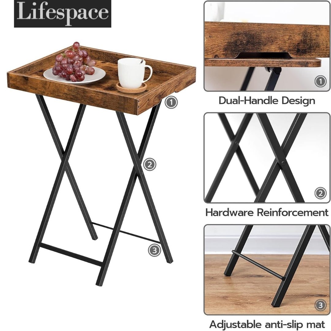 Lifespace Rustic Industrial Butlers TV Tray Side End Table - Lifespace