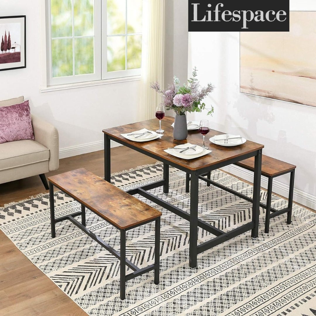 Lifespace Rustic Industrial Dining Patio Bench Set (set of two) - Lifespace