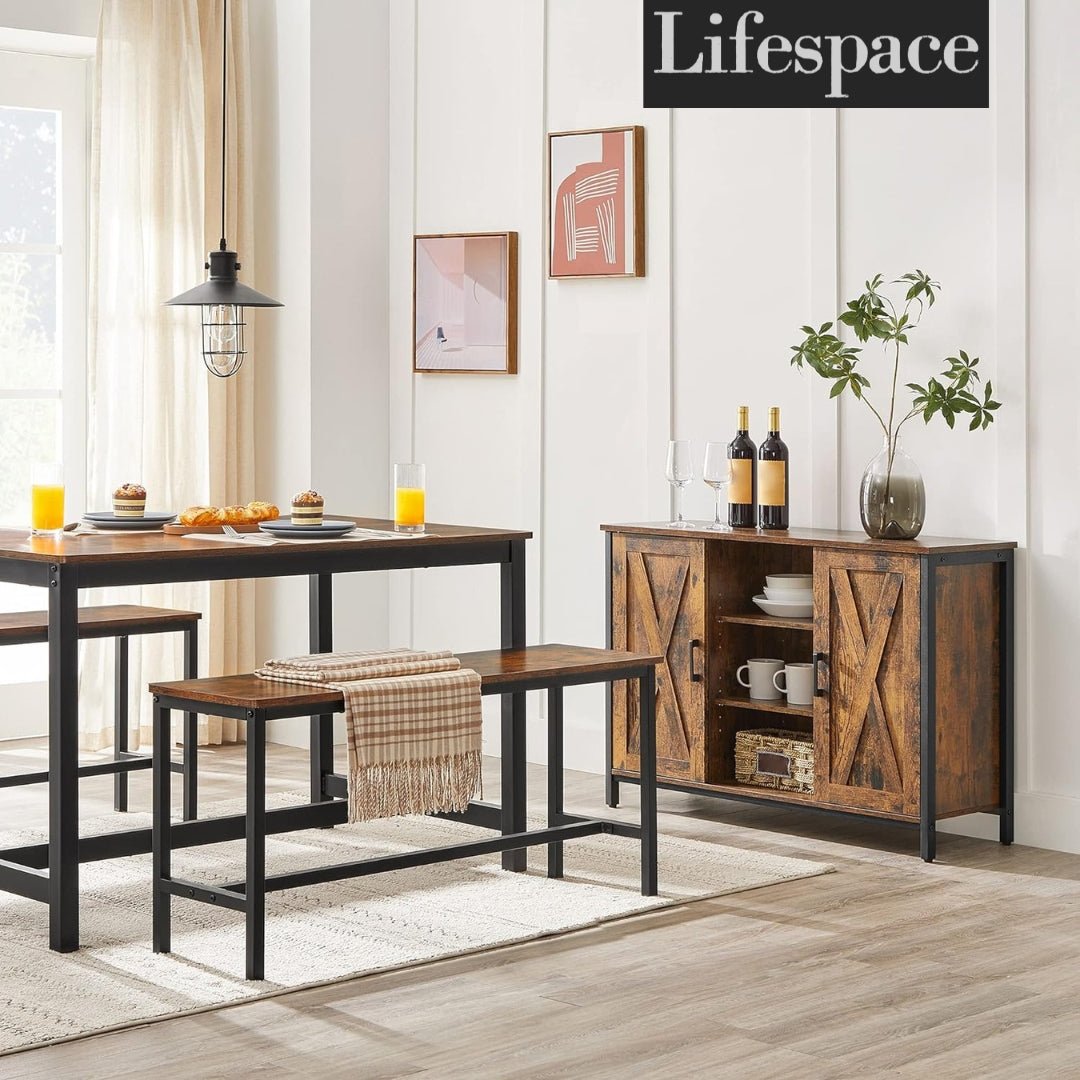 Lifespace Rustic Industrial Dining Patio Bench Set (set of two) - Lifespace