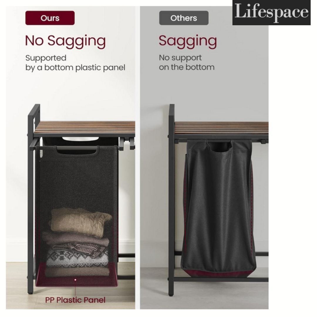 Lifespace Rustic Industrial Double Laundry Basket Hamper with Sorting Shelf - Lifespace