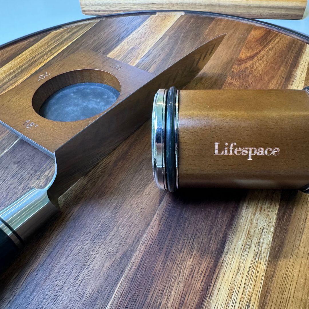 Lifespace Walnut & Alloy Rolling Knife Sharpener with 4 Blade Angles in a Gift Box - Lifespace