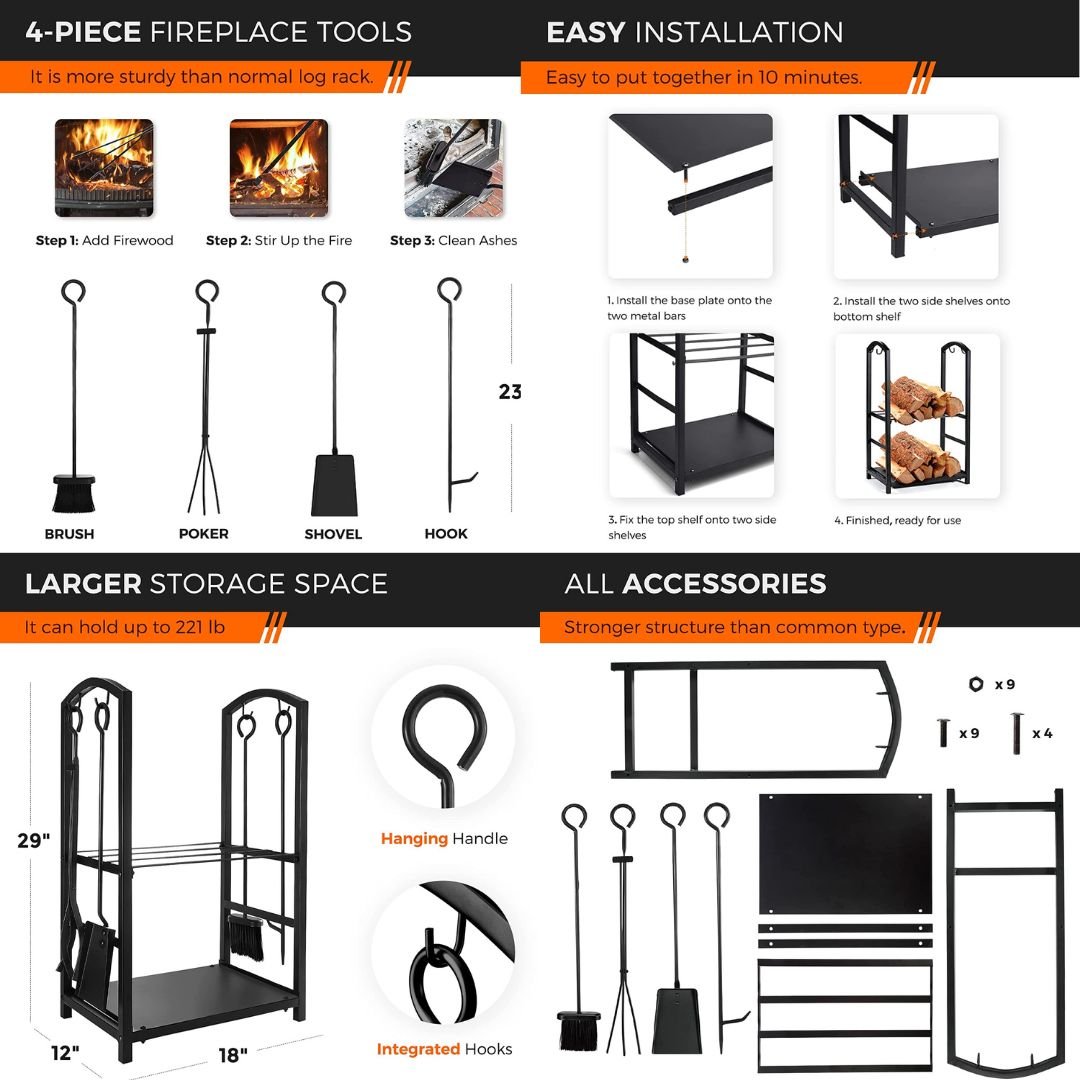 Fireplace tools with log holder sale