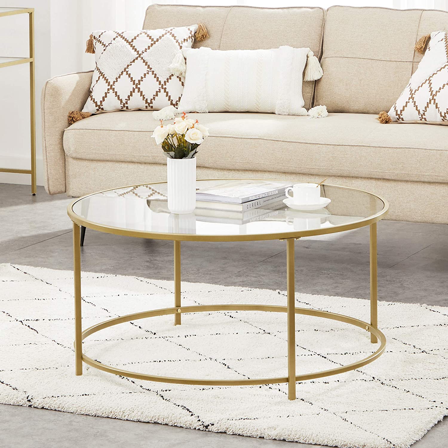 Round glass side 2024 table gold