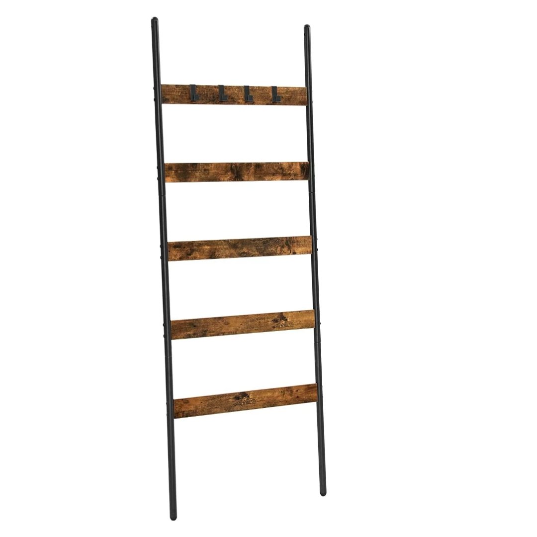 Lifespace Rustic Industrial Blanket Towel Ladder Rail with Hooks Lifespace