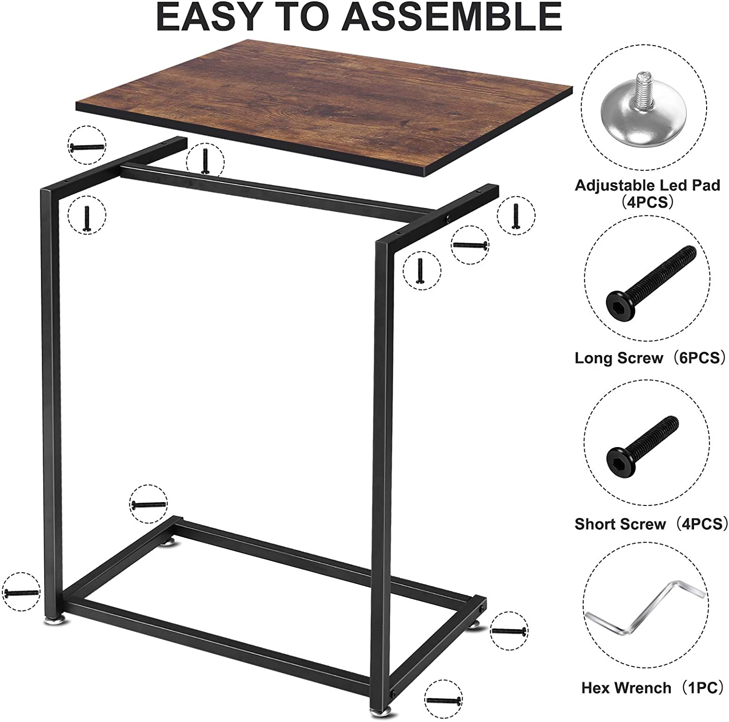 Lifespace Rustic Industrial C Shape Sofa Side Table - Lifespace