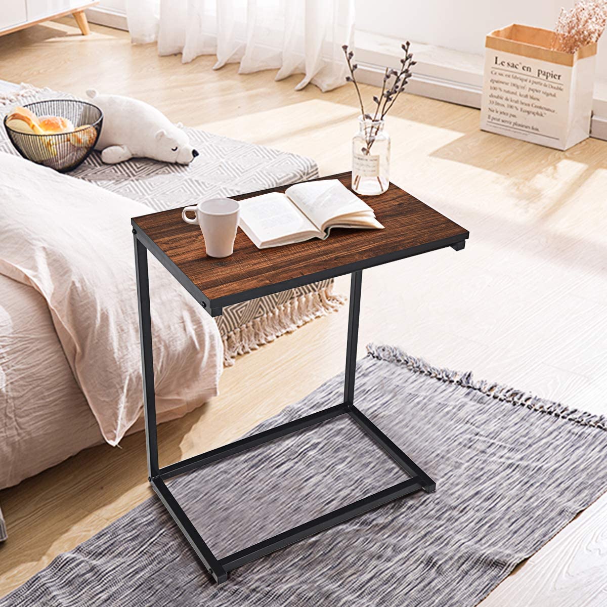 Lifespace Rustic Industrial C Shape Sofa Side Table - Lifespace